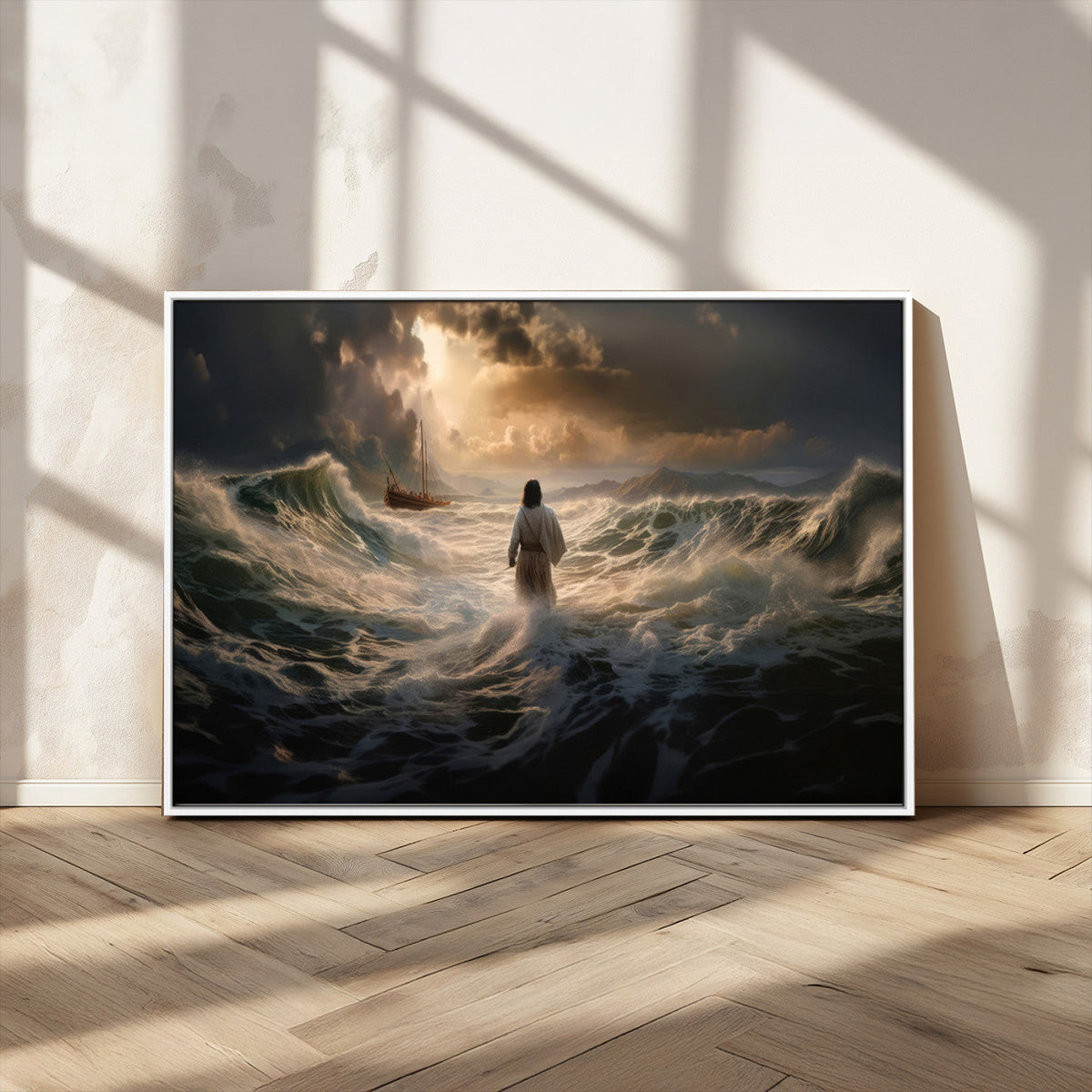 Jesus Walking on Water Wall Art Canvas Print - Religious