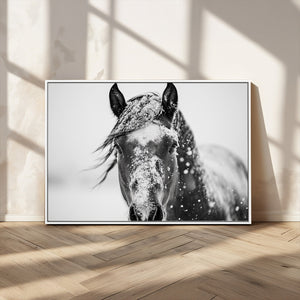 Western Wall Art | Black and White Winter Horse Wall Art |