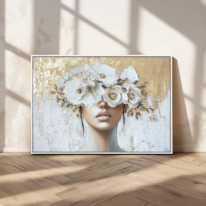 Golden Petal Wall Art - Canvas Print Flower Head Woman