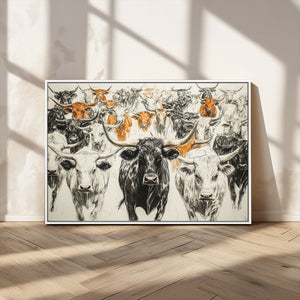 Texas Longhorn Wall Art Canvas Print – Herd Abstract Cow