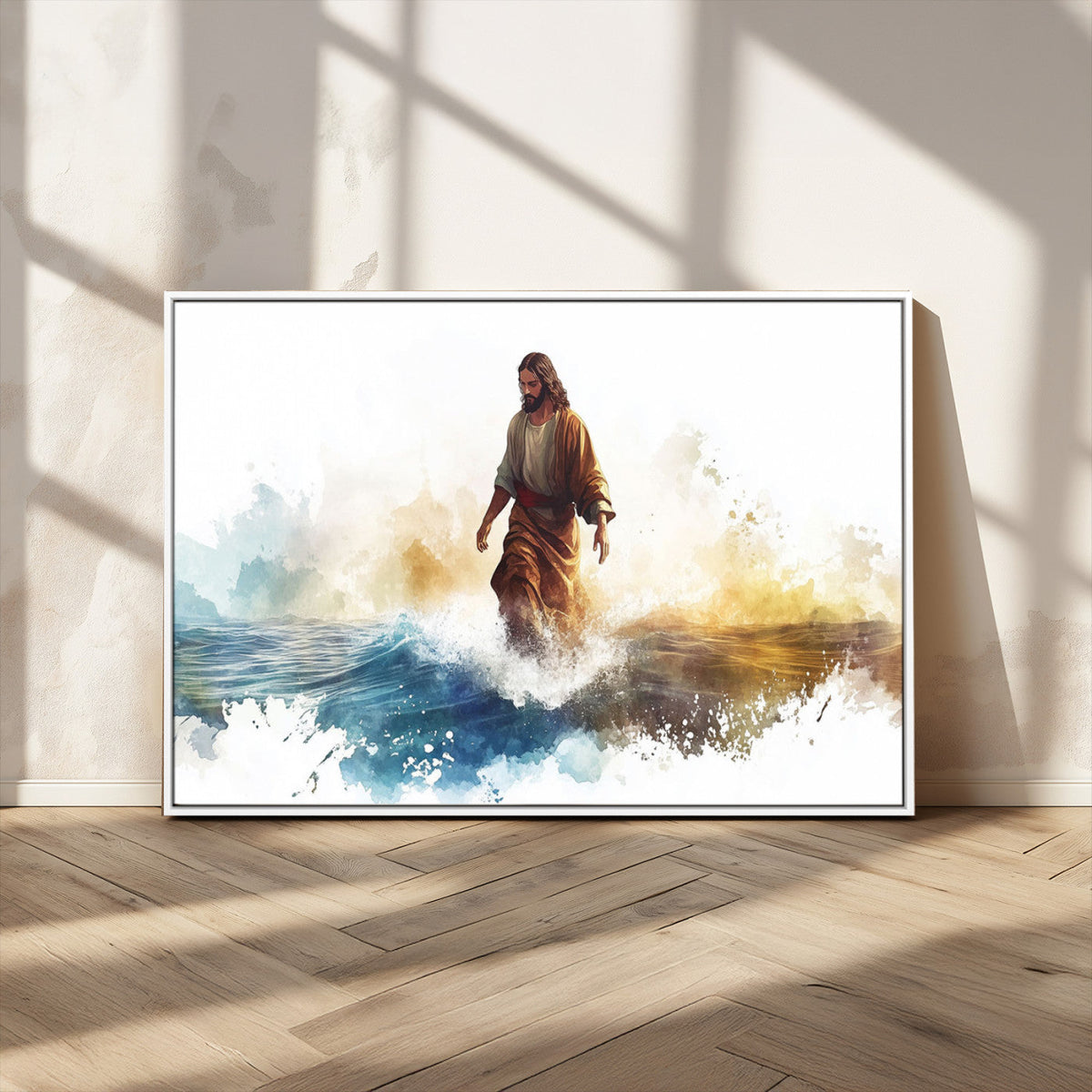 Watercolor Jesus Walking Wall Art Print, Jesus Water Canvas