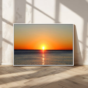 Golden Horizon Sunset Over Ocean Wall Art Canvas Print –