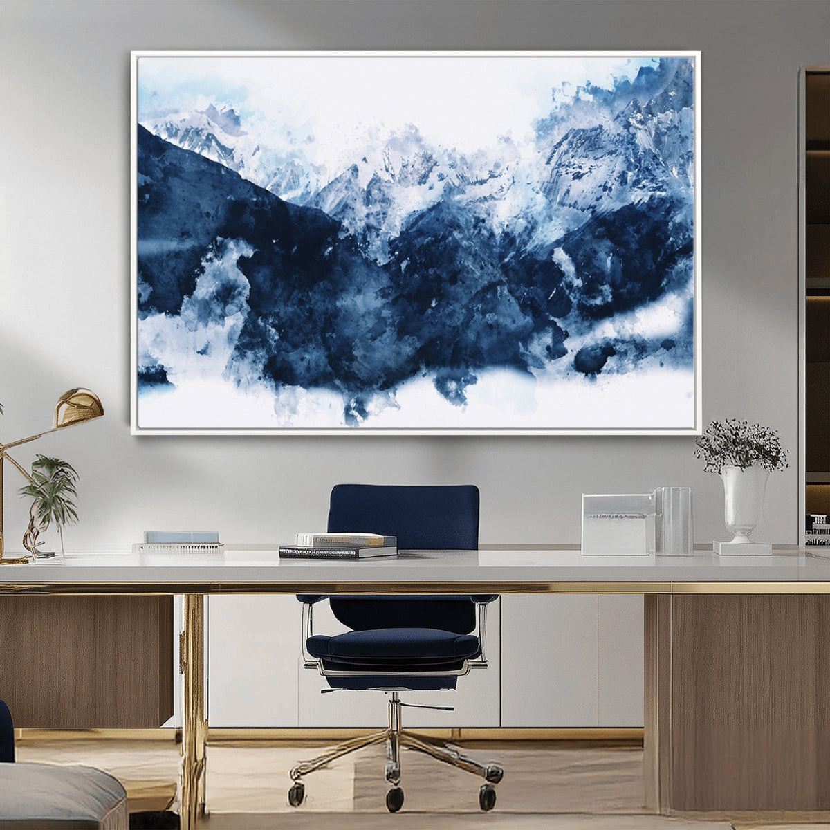 Abstract Blue Mountain Canvas Wall Art – Modern Triptych