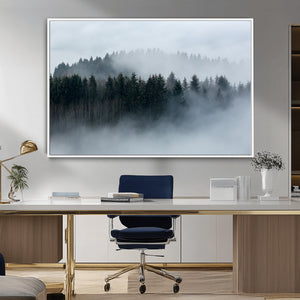 Autumn and Misty Trees in the Forest Wall Art Canvas Print,