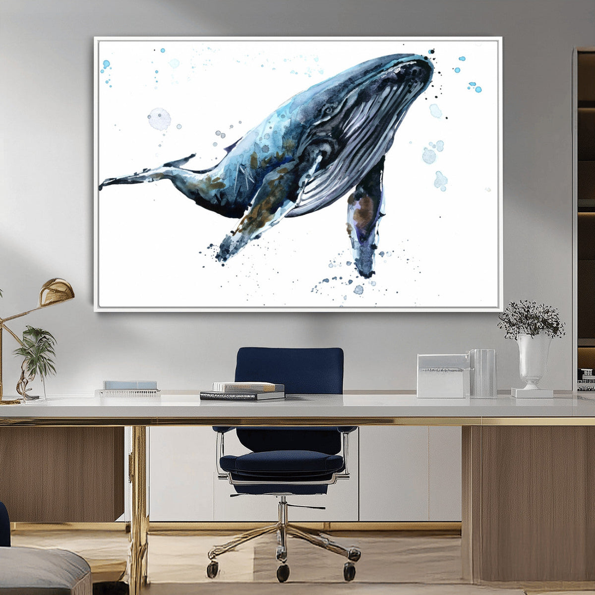 Watercolor Whale Wall Art Canvas Print