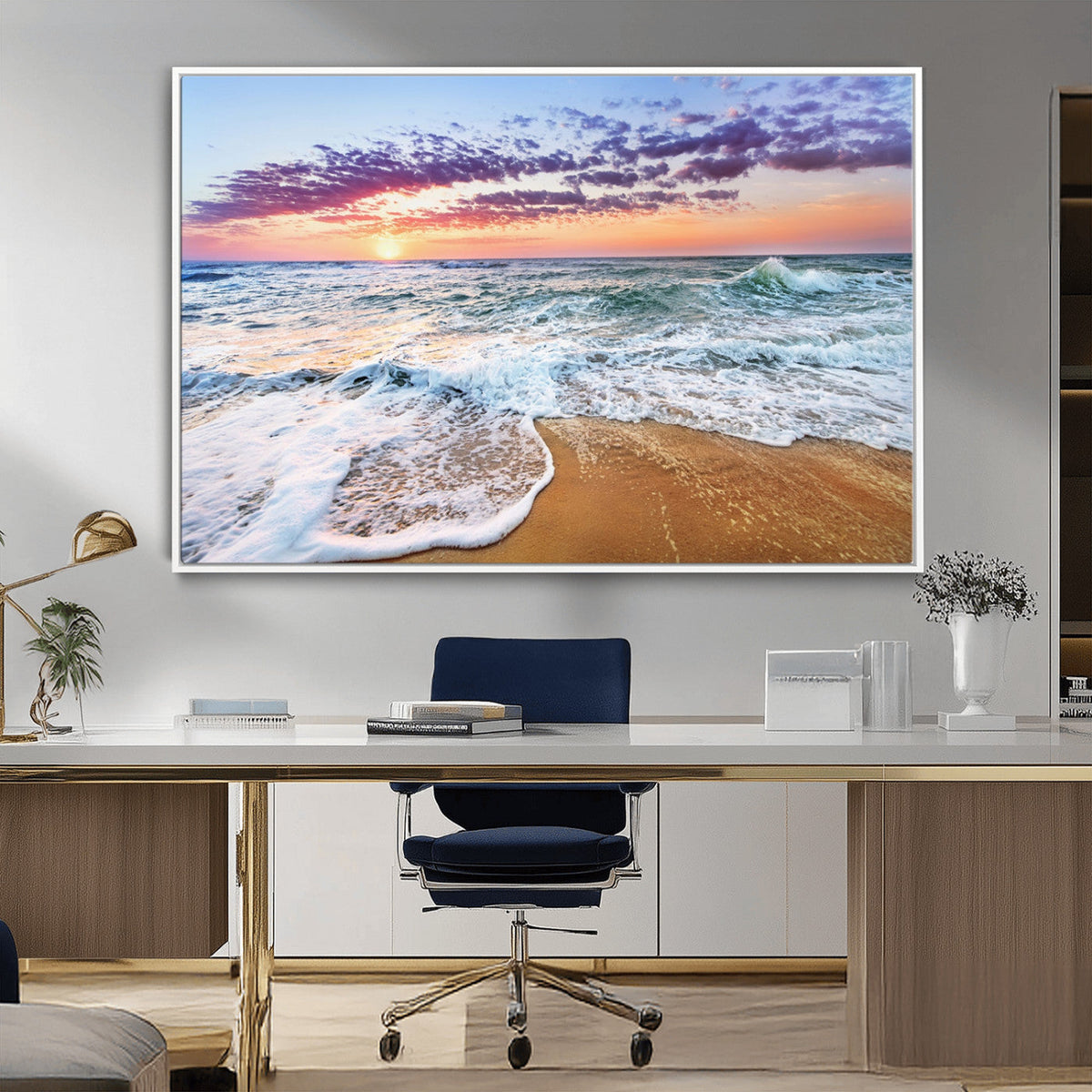 Coastal Sunset Art Beach Canvas Wall Art Print | Ocean Waves
