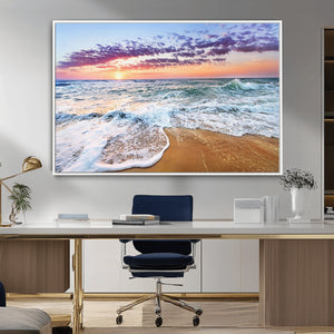 Coastal Sunset Art Beach Canvas Wall Art Print | Ocean Waves
