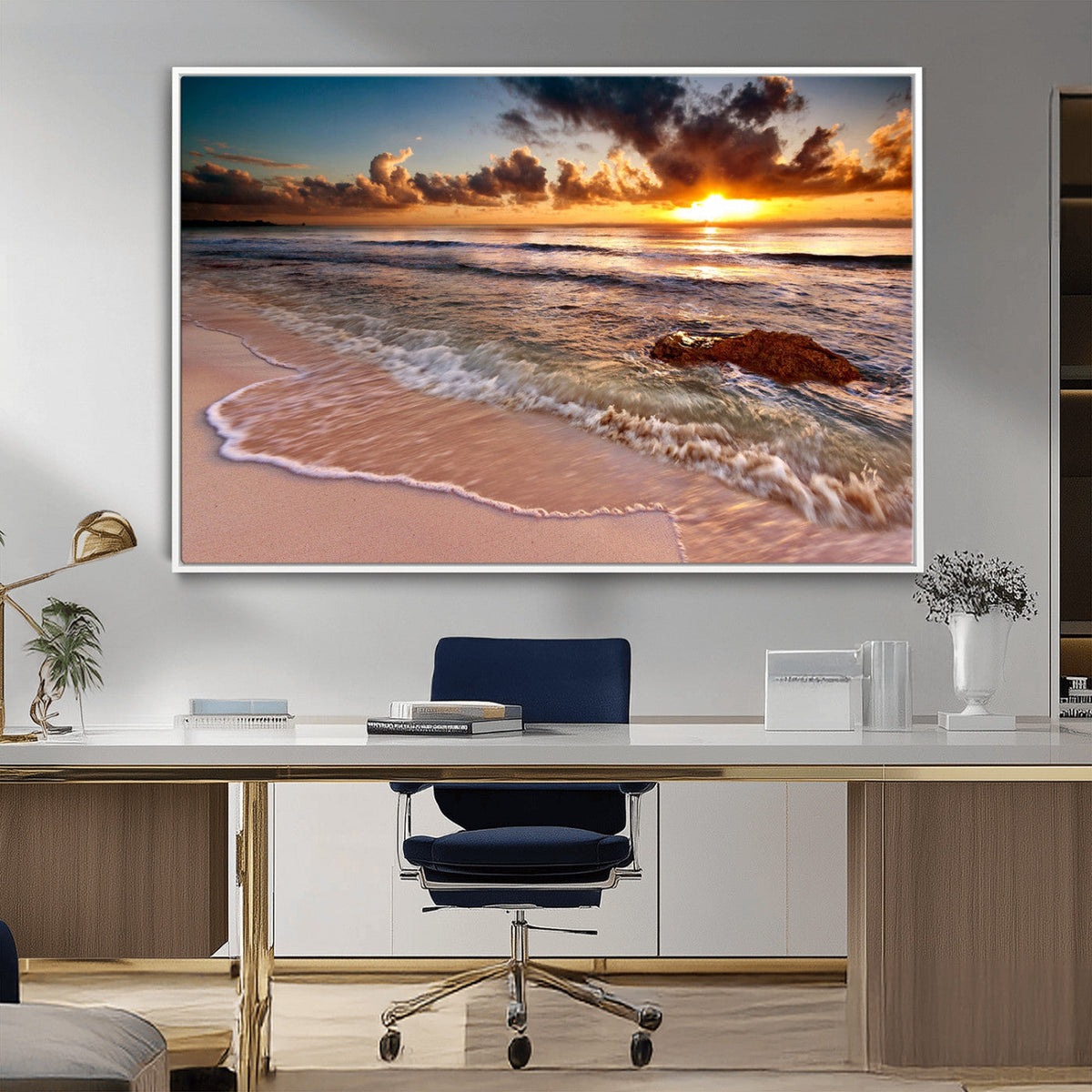 Sunset on Ocean Wall Art Canvas Print