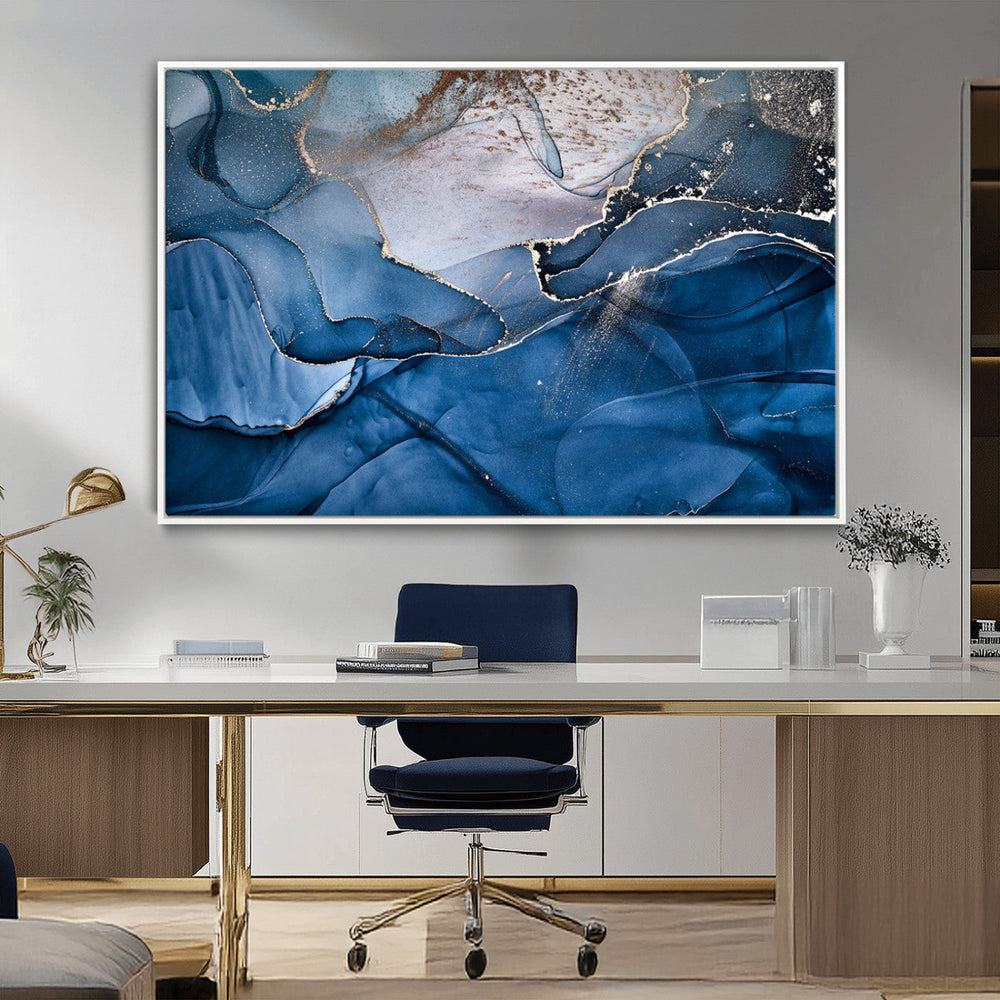 Navy Blue Canvas Art Abstract Print – Elegant Triptych
