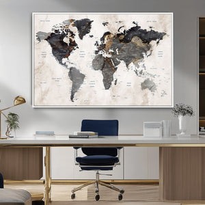 Abstract Map Printing - Modern World Map Canvas Wall Art for