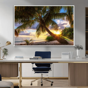 Tropical Island Sunset on the Beach Palms Wall Art Canvas