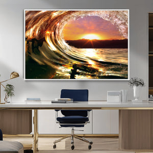 Golden Wave Sunset Triptych Canvas Art, Giclee Canvas Print