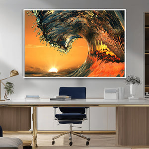 Surf Wave Sunset Canvas Wall Art Print, 3-Panel Ocean