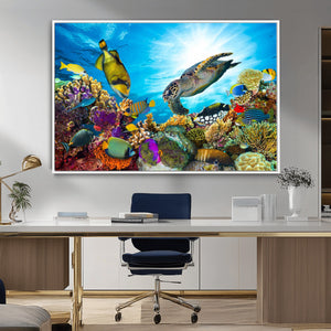 Aquatic Life Sea Turtles Fish Wall Art Canvas Print
