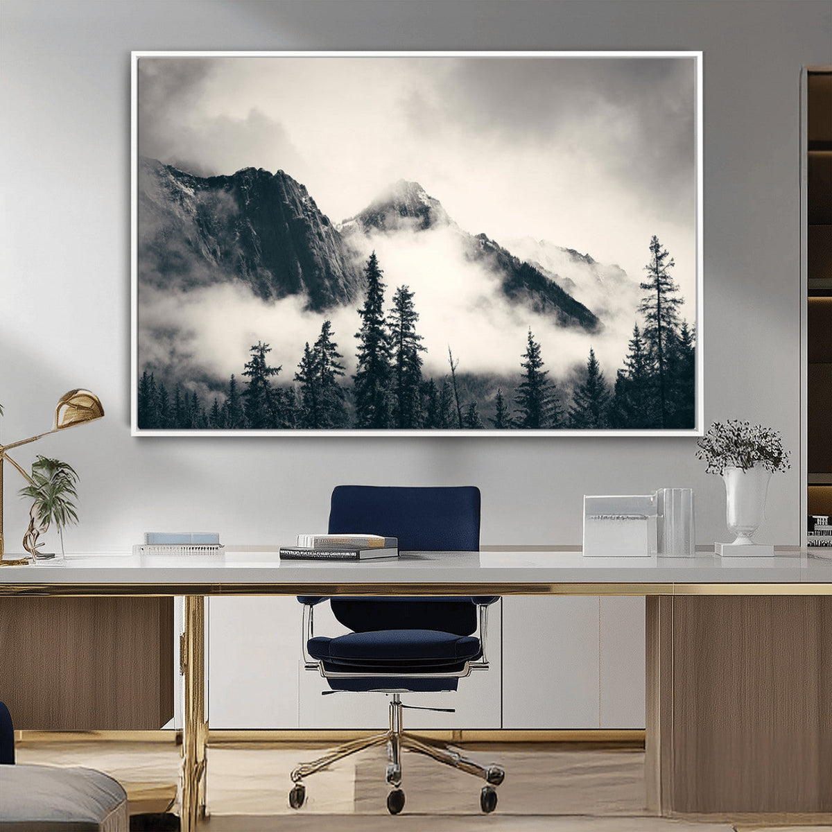 Large Foggy Mountain Forest Wall Art Canvas Print | Misty