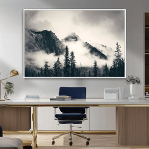 Large Foggy Mountain Forest Wall Art Canvas Print | Misty