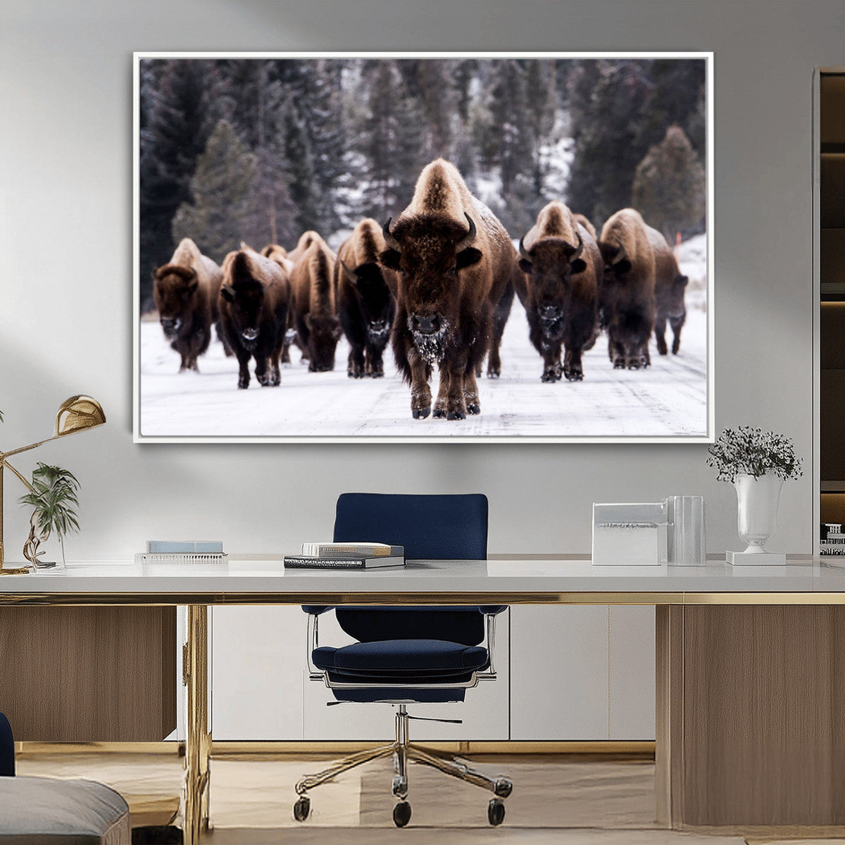 Bison Wall Art Canvas Print- Bison Herd Canvas Wall Art –