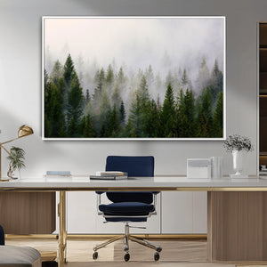 Misty Pine Forest Wall Art Canvas Print | 3 Panel Green