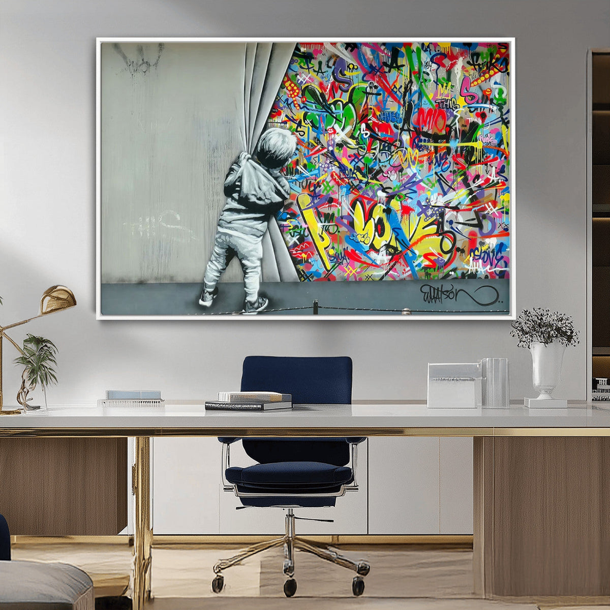 Banksy Colorful Street Graffiti Canvas Wall Art Print,