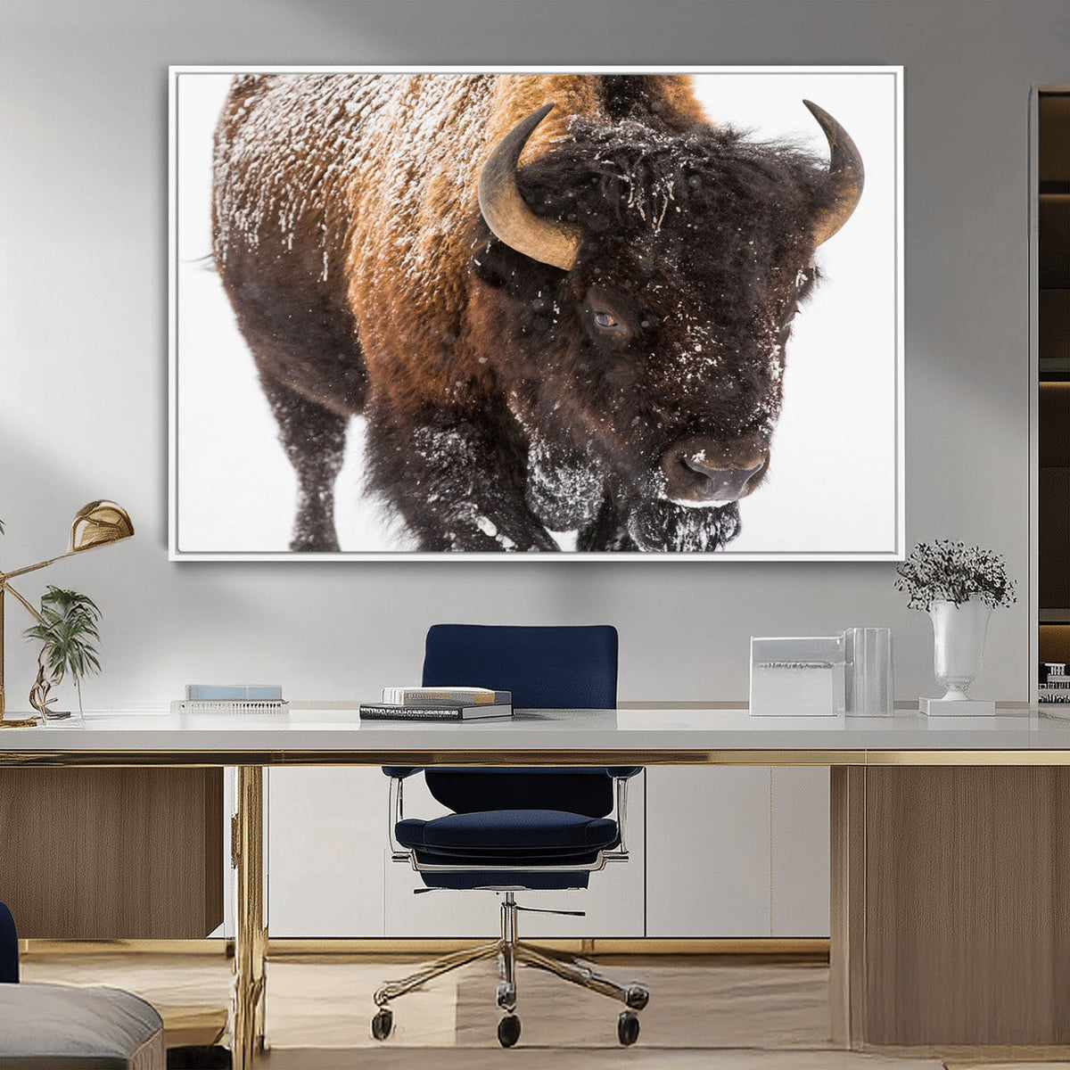 Bison Wall Art Canvas Print For Farmhouse, Wild Animal Wall