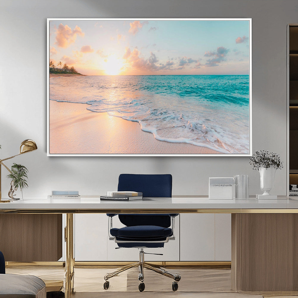 Beach Sunrise Wall Art, Coastal Seascape Canvas Print, Ocean