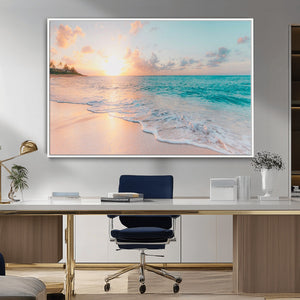 Beach Sunrise Wall Art, Coastal Seascape Canvas Print, Ocean
