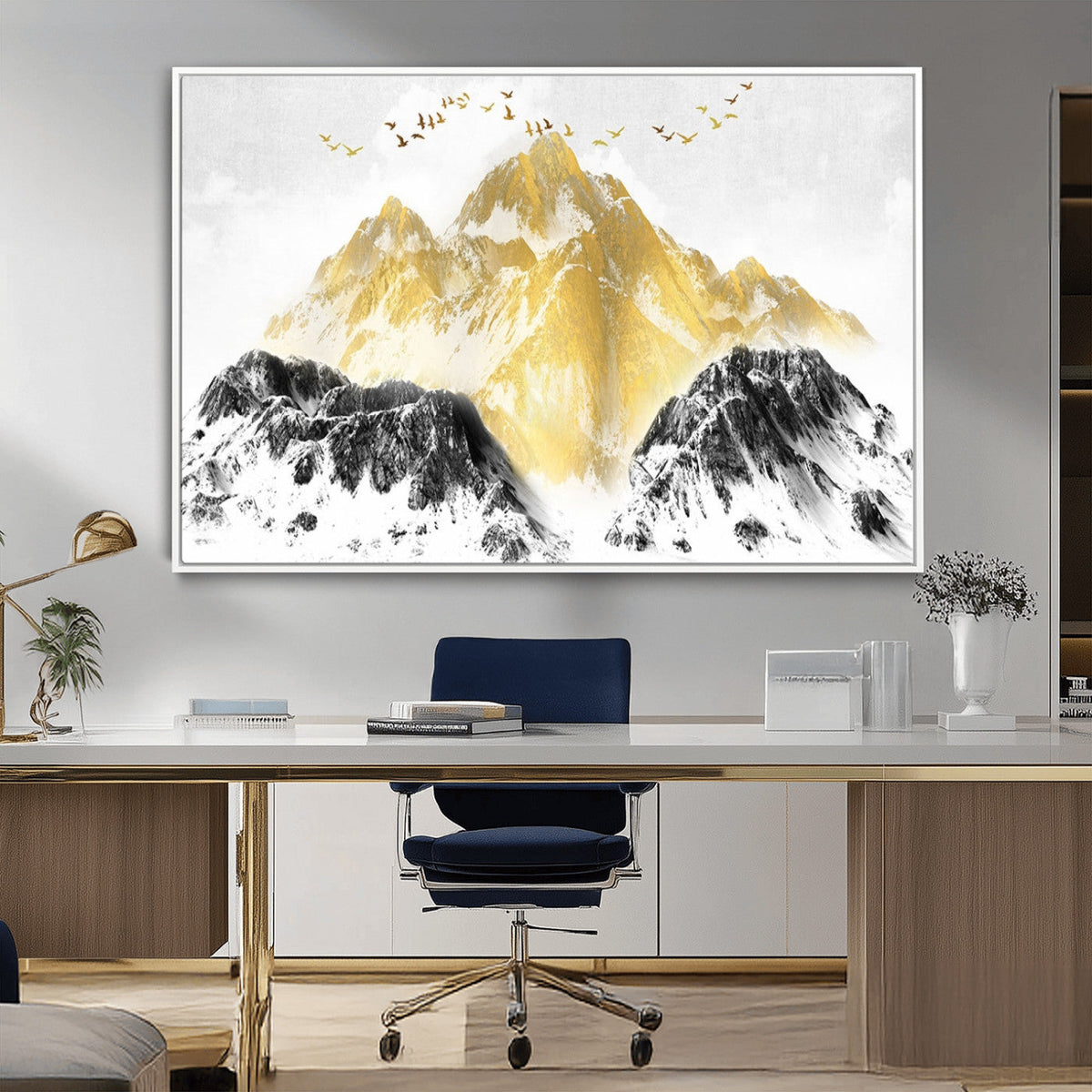 Golden Mountain Triptych Wall Art Canvas Print, Modern