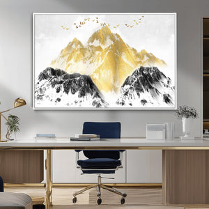 Golden Mountain Triptych Wall Art Canvas Print, Modern