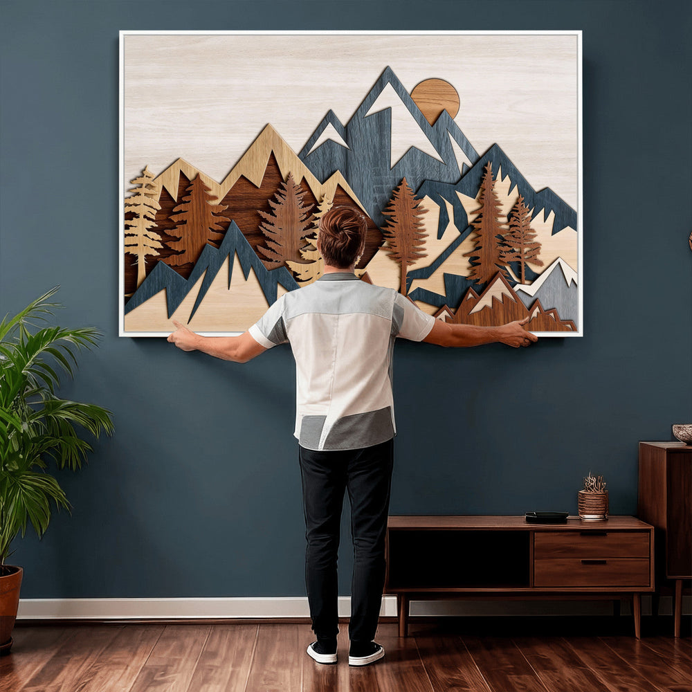 Woodland Mountain Landscape Triptych, Giclee Canvas Art for