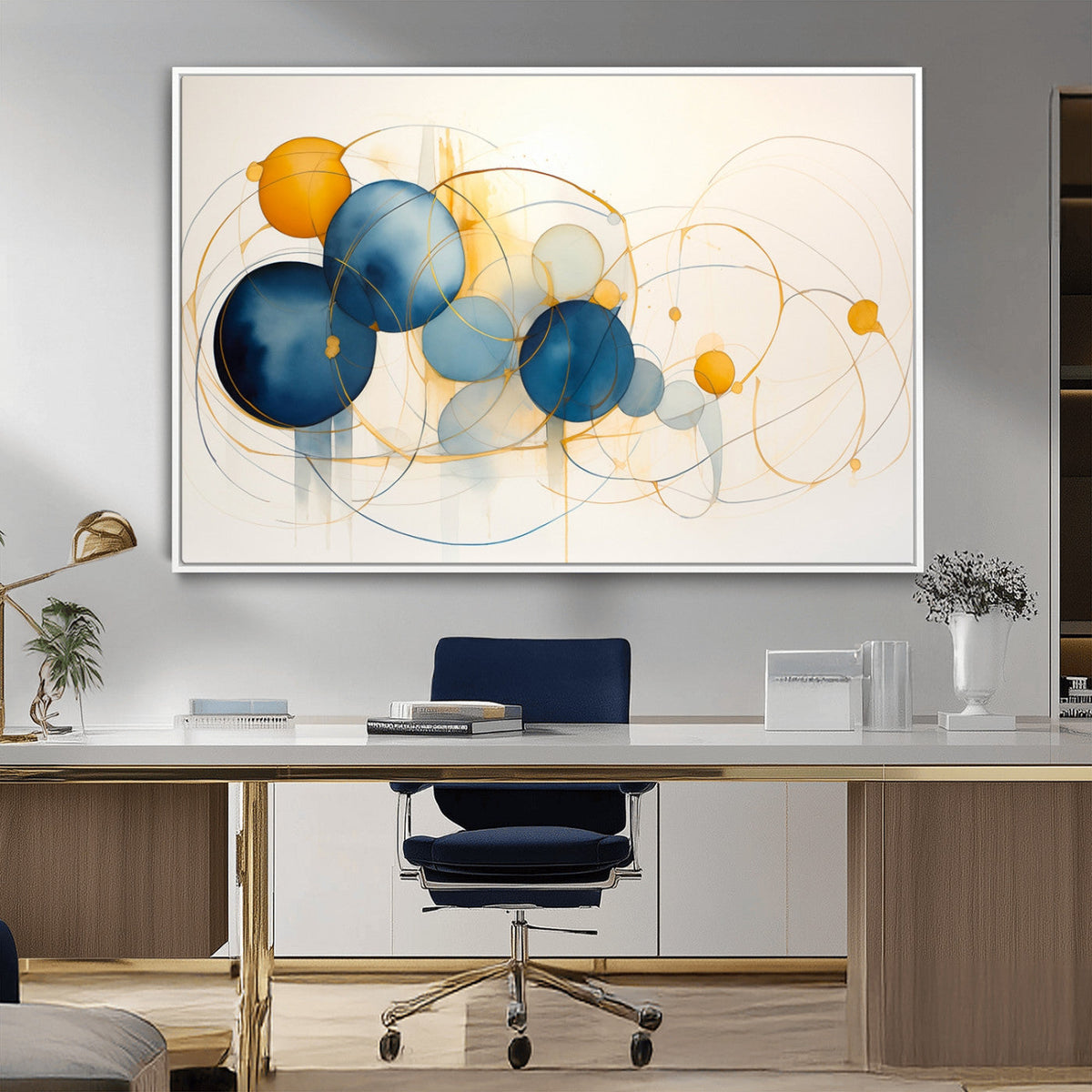 Geometric Blue Orange Abstract Wall Art Canvas, Geometric