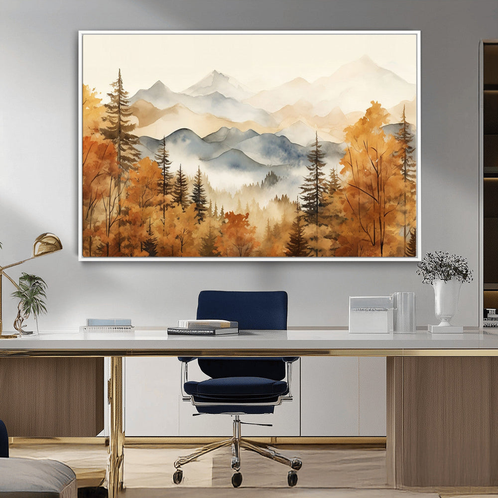 Golden Autumn Forest Wall Art Canvas | Mountain Landscape