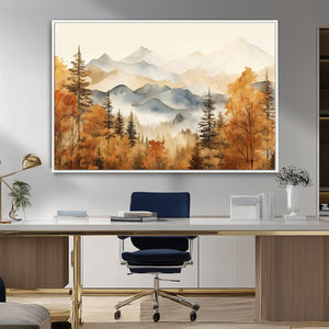 Golden Autumn Forest Wall Art Canvas | Mountain Landscape