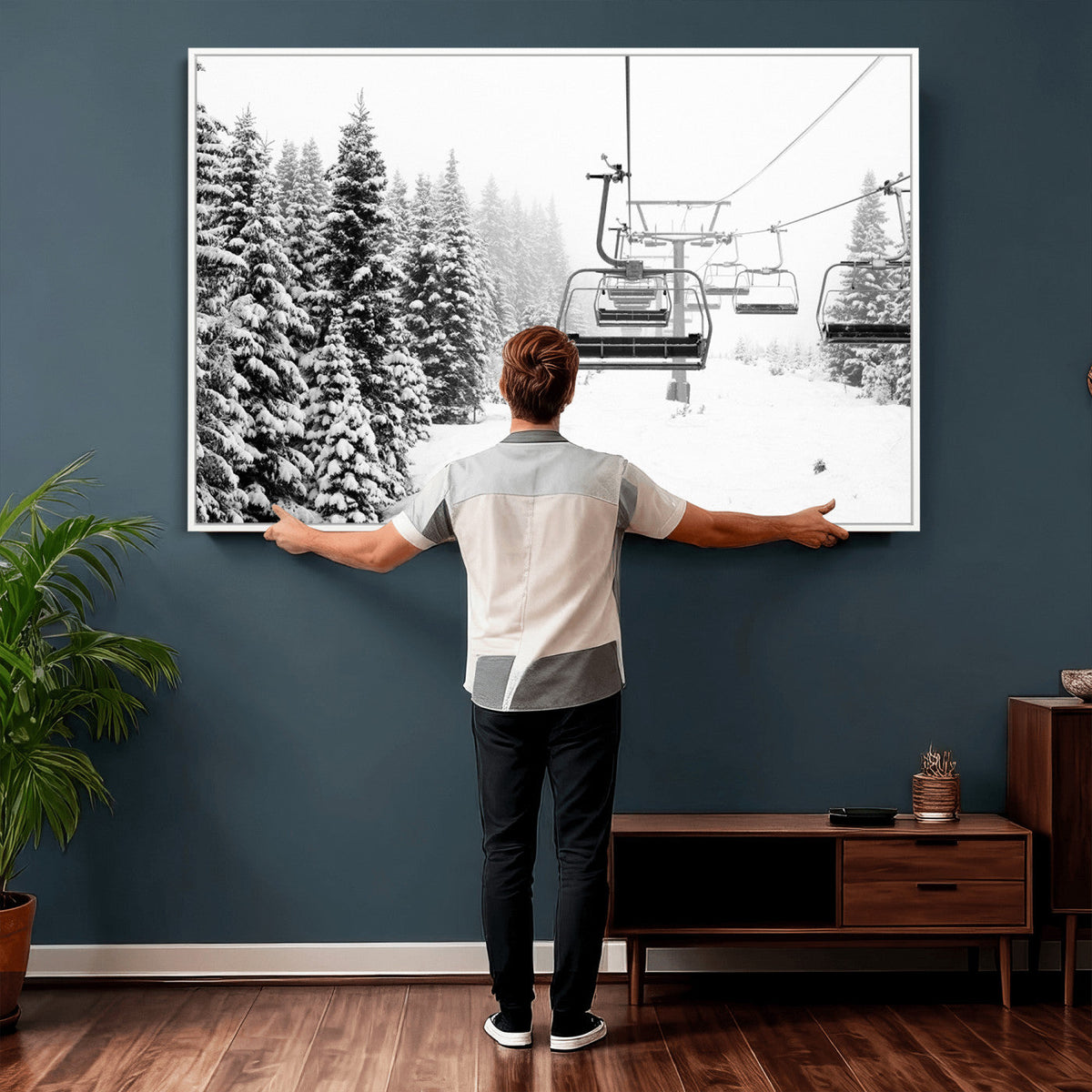 Ski Wall Art - Ski Lift Wall Art Canvas Print Snow Covered