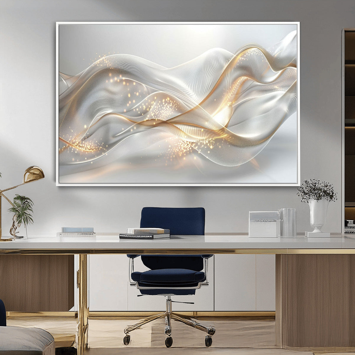 Abstract art Grey and Gold Lines Wall Art