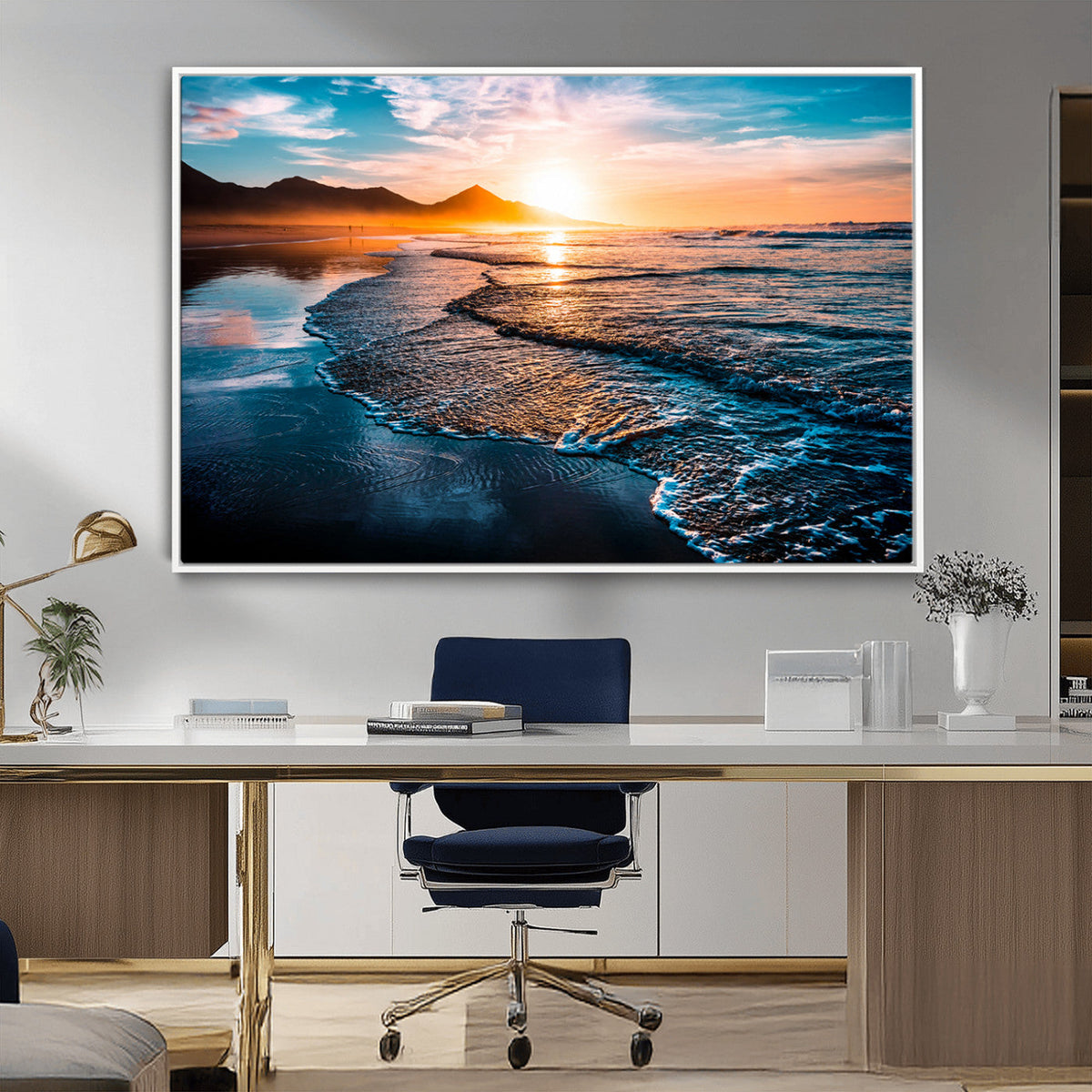 Sunset Beach Ocean Canvas Wall Art – Tranquil Ocean