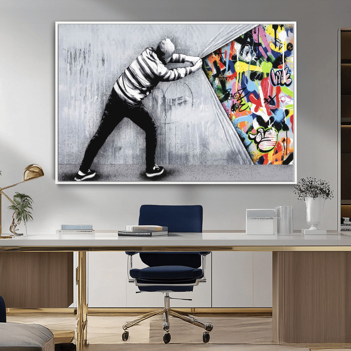 Banksy Art Behind the Curtain Street Wall Art Canvas Print |