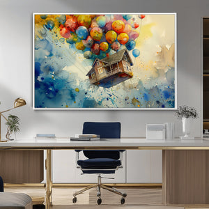 UP-Inspired Floating House with Balloons Canvas Art –
