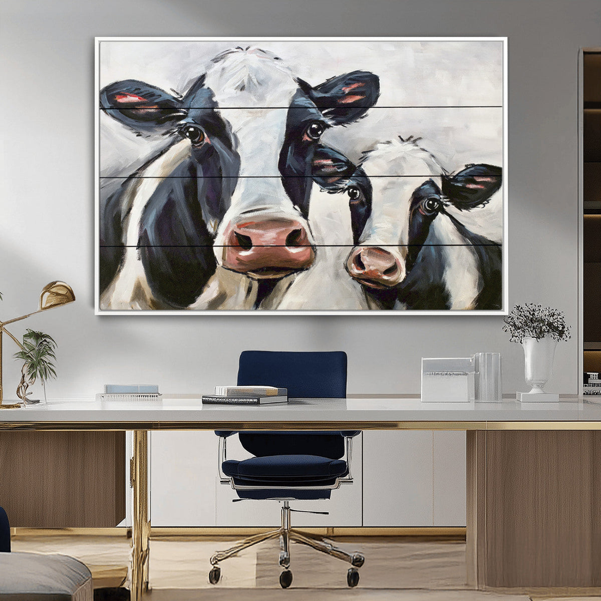 Vintage Baby and Mom Cattle Wall Art Canvas Print