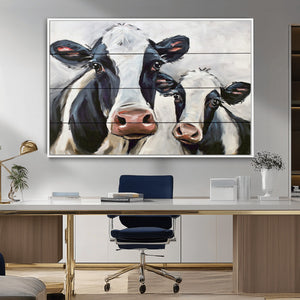 Vintage Baby and Mom Cattle Wall Art Canvas Print