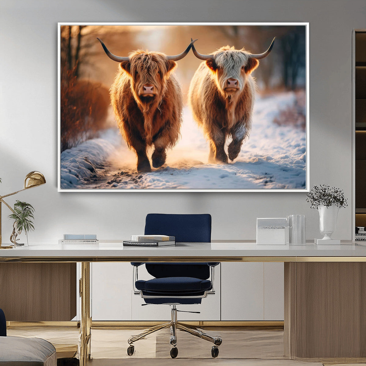 Scottish Highland Cow Horn Farm Wall Art Canvas Print