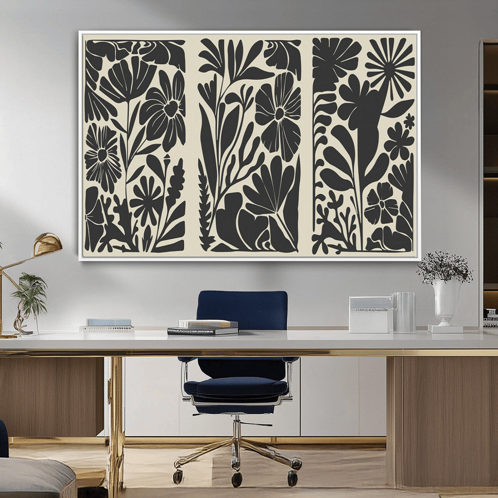 Modern Botanical Wall Art - Floral Black and White Canvas