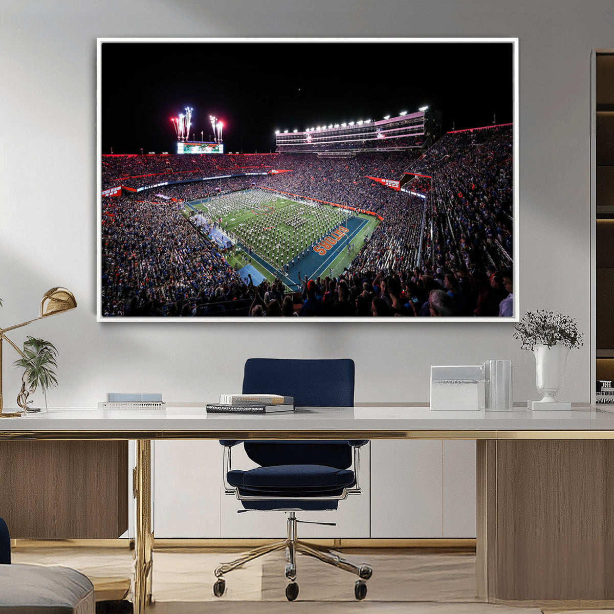 Ben Hill Griffin Stadium Night Game Triple Canvas Wall Art -