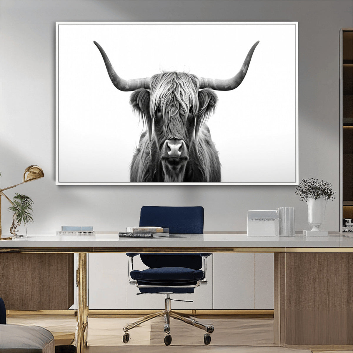 Highland Wall Art Canvas Print – Minimalist Black and White