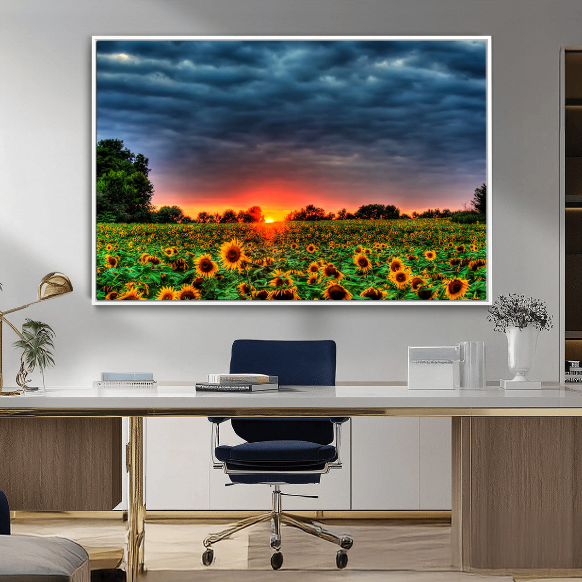 Golden Sunflower Field at Sunset – Breathtaking Sky and