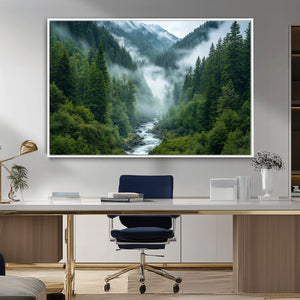 Mountain Forest River Canvas Wall Art Print - Serene Nature