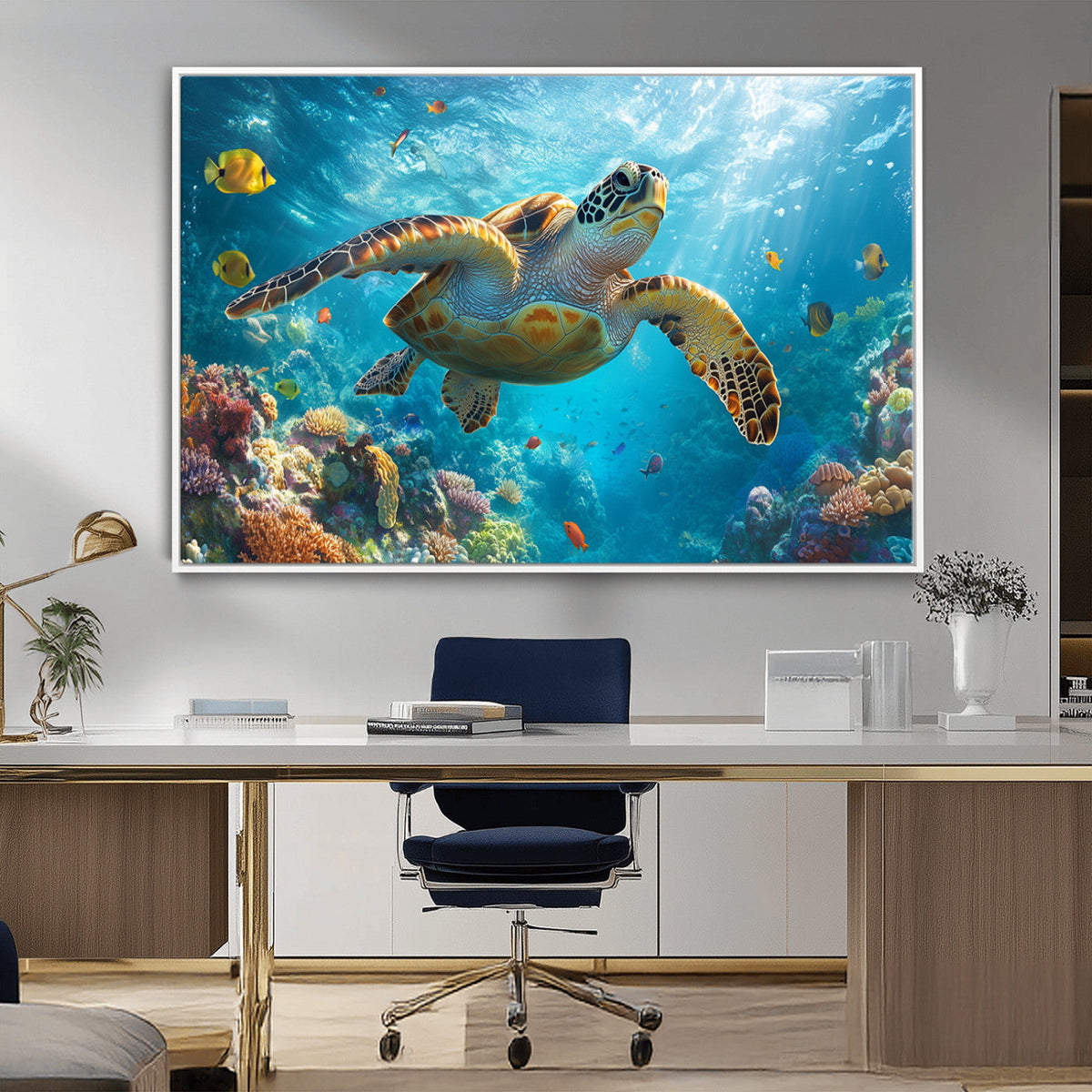 Sea Turtle Underwater Canvas Wall Art Print - Vibrant Ocean