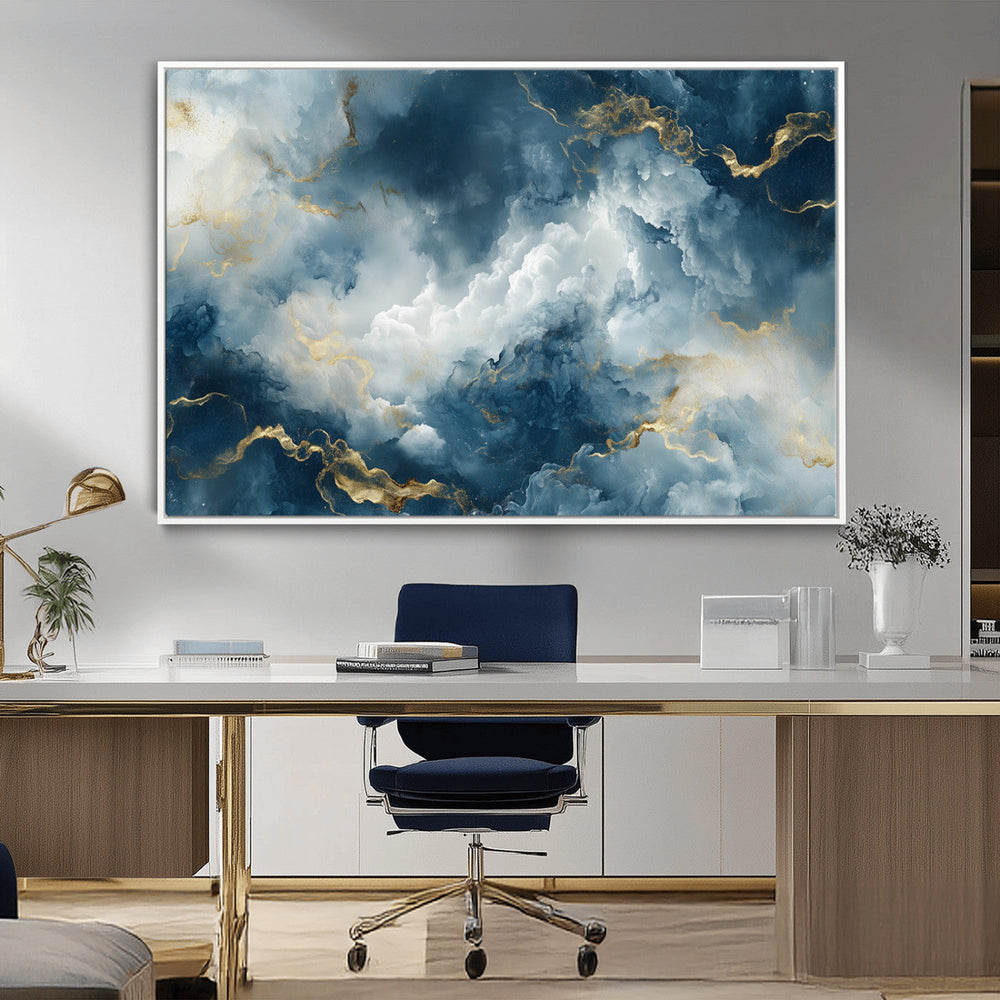 Large Abstract Print - Luxe Blue and Gold Abstract Canvas