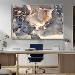 Abstract Blue and Gold Wall Art - Fluid Ink Artwork - Modern