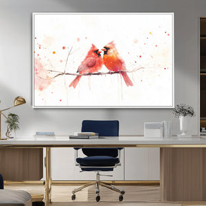 Cardinal Bird Canvas Wall Art - Male and Female Cardinal