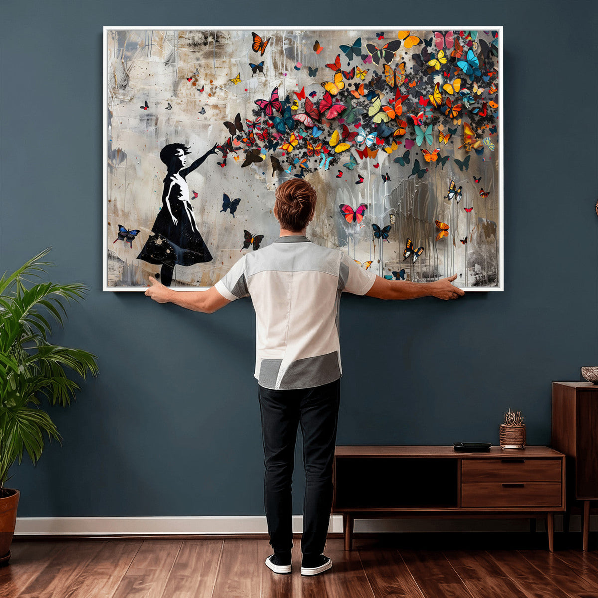 Butterfly Girl Wall Art – Vibrant Street Style Canvas Print,